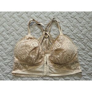 Aerie Longline Lace Front Closure Padded Bralette - XL - EUC!